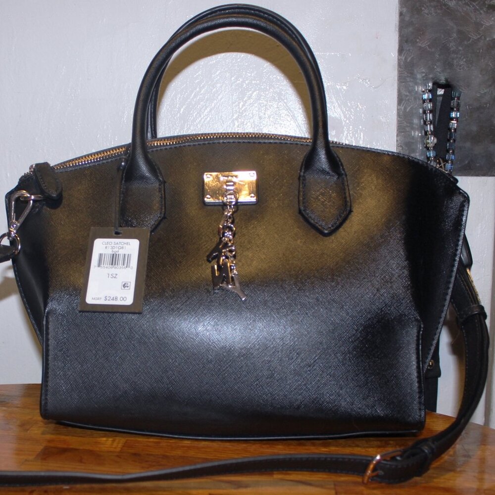 NWT $248 DKNY Cleo Medium Saffiano w Lock & Letter Charms Satchel Crossbody Bag